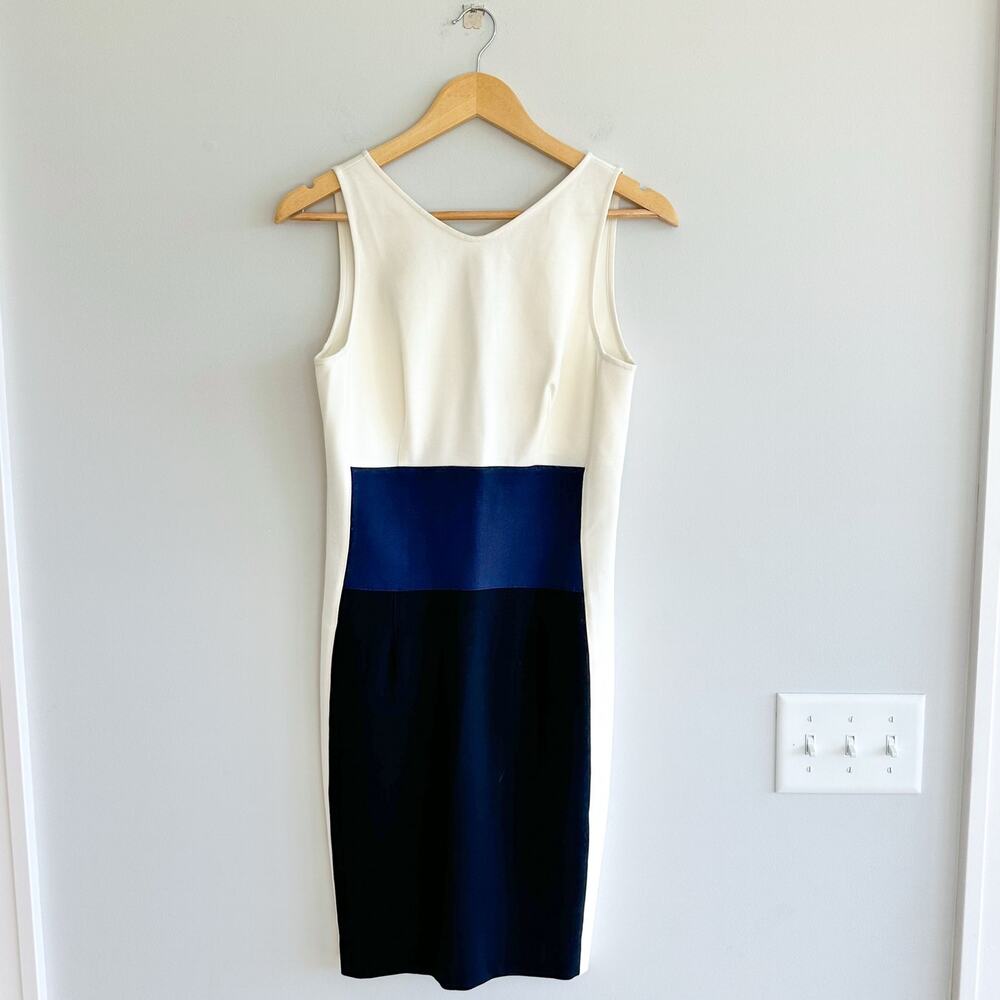 Three Dots Colorblock Pattern Sleeveless Sheath Dress White/Black S NWT